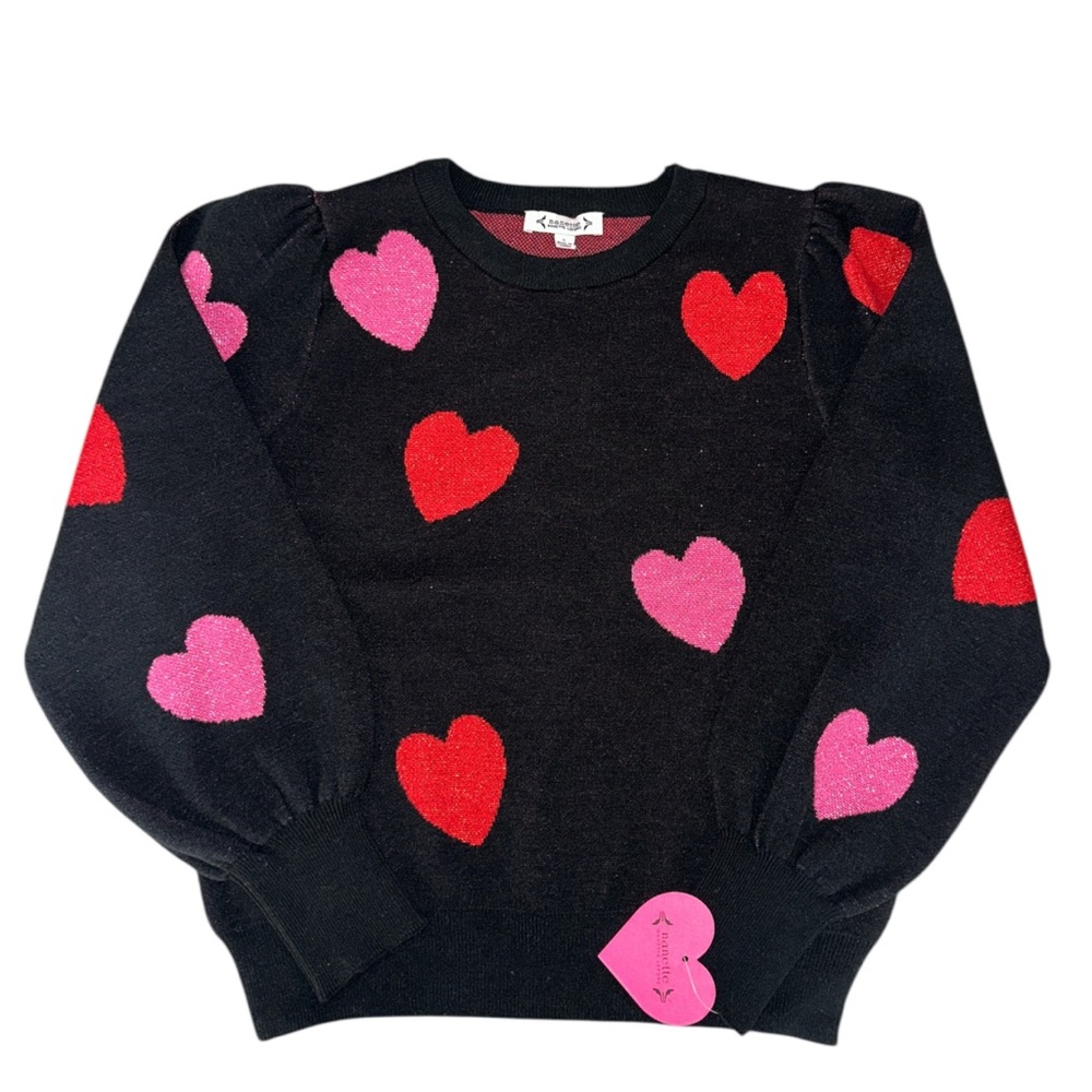 Nanette Lepore long sleeve sweater with red and pink hearts